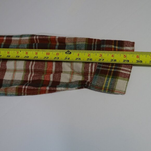 Eddie Bauer Men Plaid Button Up Plaid Flannel Shirt Red Green Cream Size L - Picture 10 of 11
